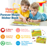 Giggles & Pebbles Educational Magic Sticker Pad Book for Kids & Toddlers, Boys and Girls - Reusable, Washable and Non-Adhesive Stickers with Farm, Zoo, Ocean Animals, for Storytelling, Games and Fun