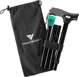 Vaunn Medical Easy Grip™ Height Adjustable Folding Cane/Walking Stick with Strap/Pouch- Compact, Portable, and Safe Walking Assistant- Non-Slip Grip Handle- Glow Tip