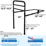 Vaunn Medical Adjustable Bed Assist Rail Handle (Passed ASTM F3186–17 Safety Standard) and Hand Guard Grab Bar, Bedside Safety and Stability (Tool-Free Assembly), Black